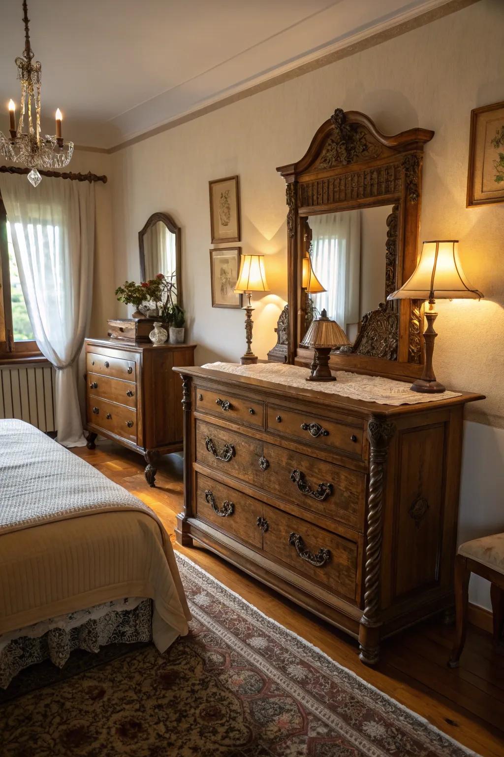 Antique items introduce history and elegance.