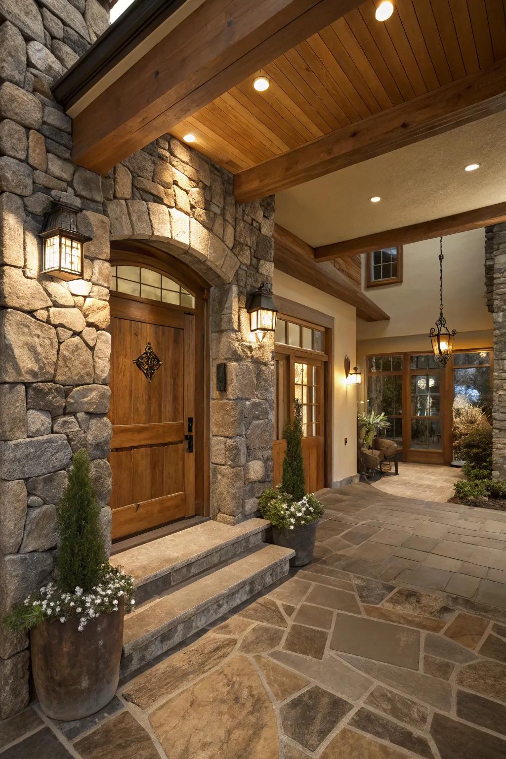 Natural components give your entryway a grounded, earthy atmosphere.