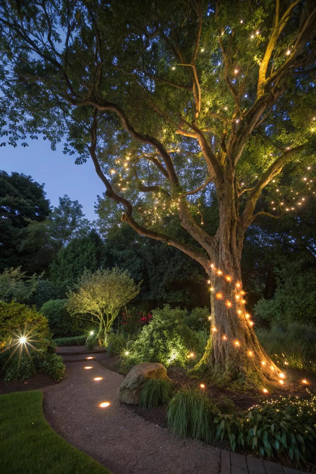 Dynamic lighting adds excitement to garden settings.