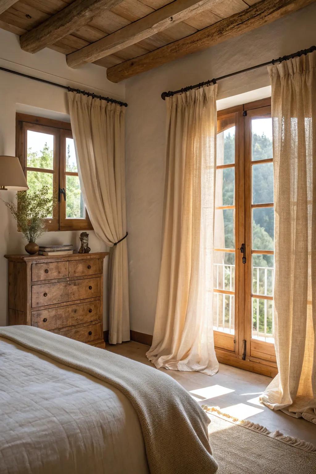 Country-style window dressings offer casual class and ample light.
