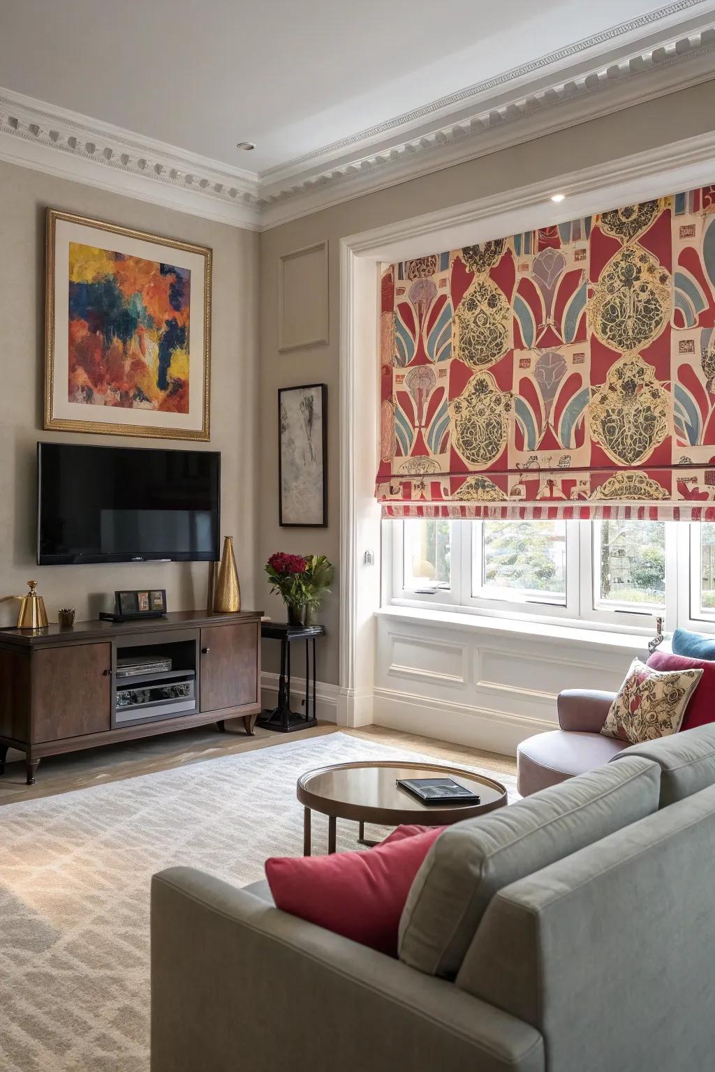 Textile shades offer chic TV concealment.