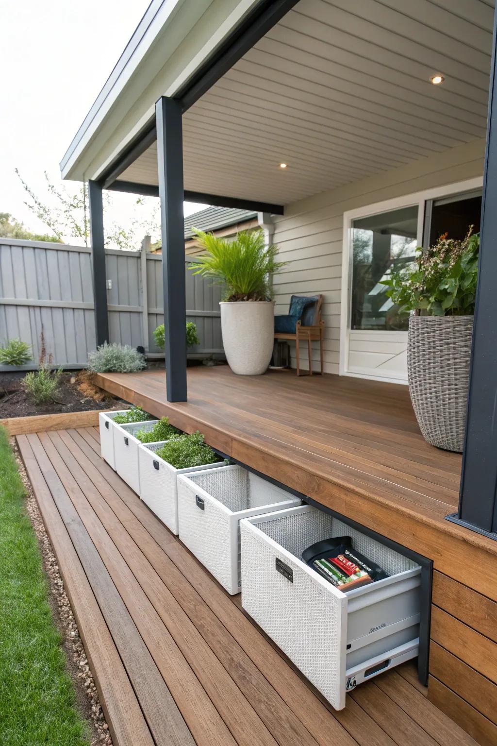 Concealed storage maintains your under-deck area tidy and visually appealing.