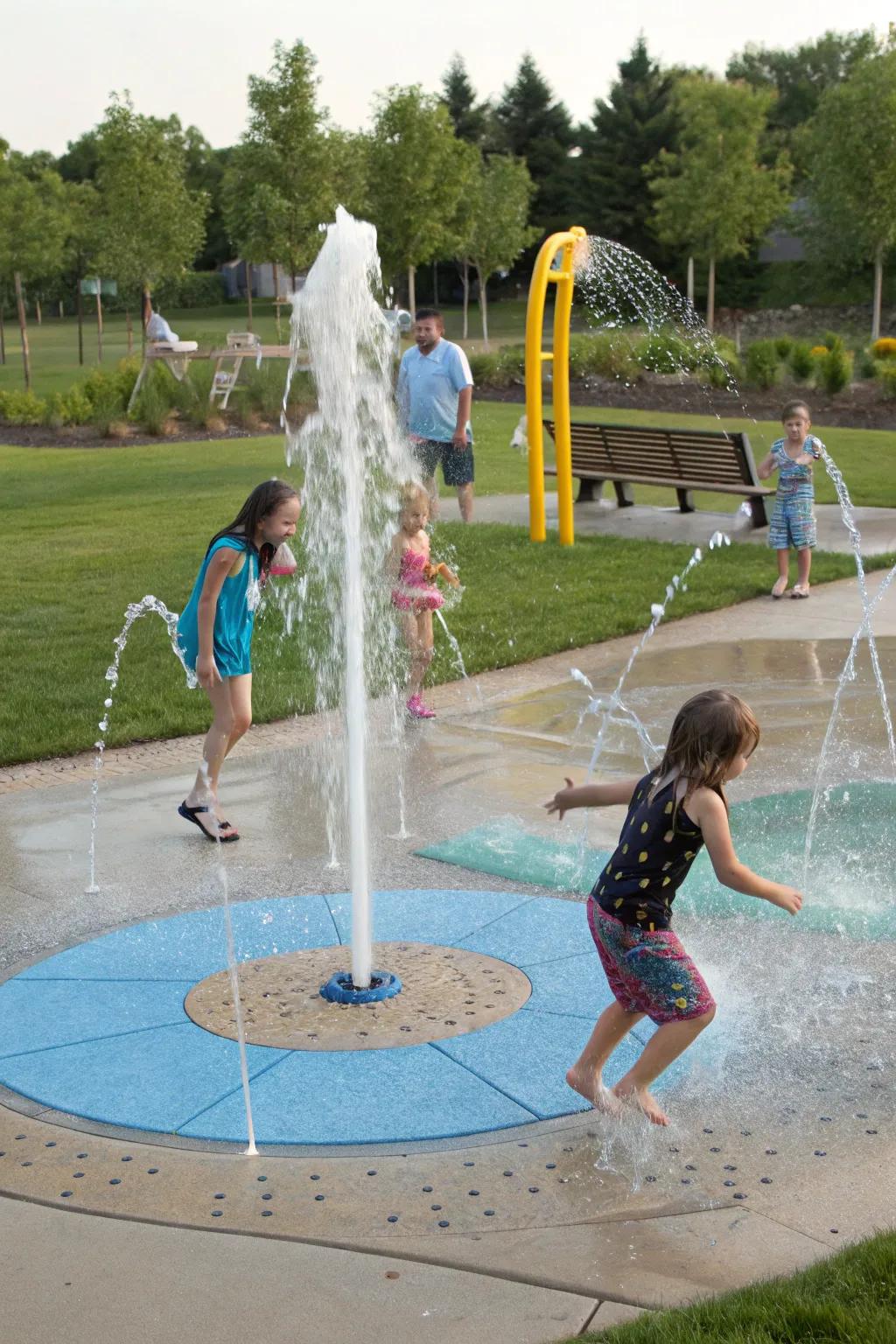 Interactive spray areas convey fun and refreshment.