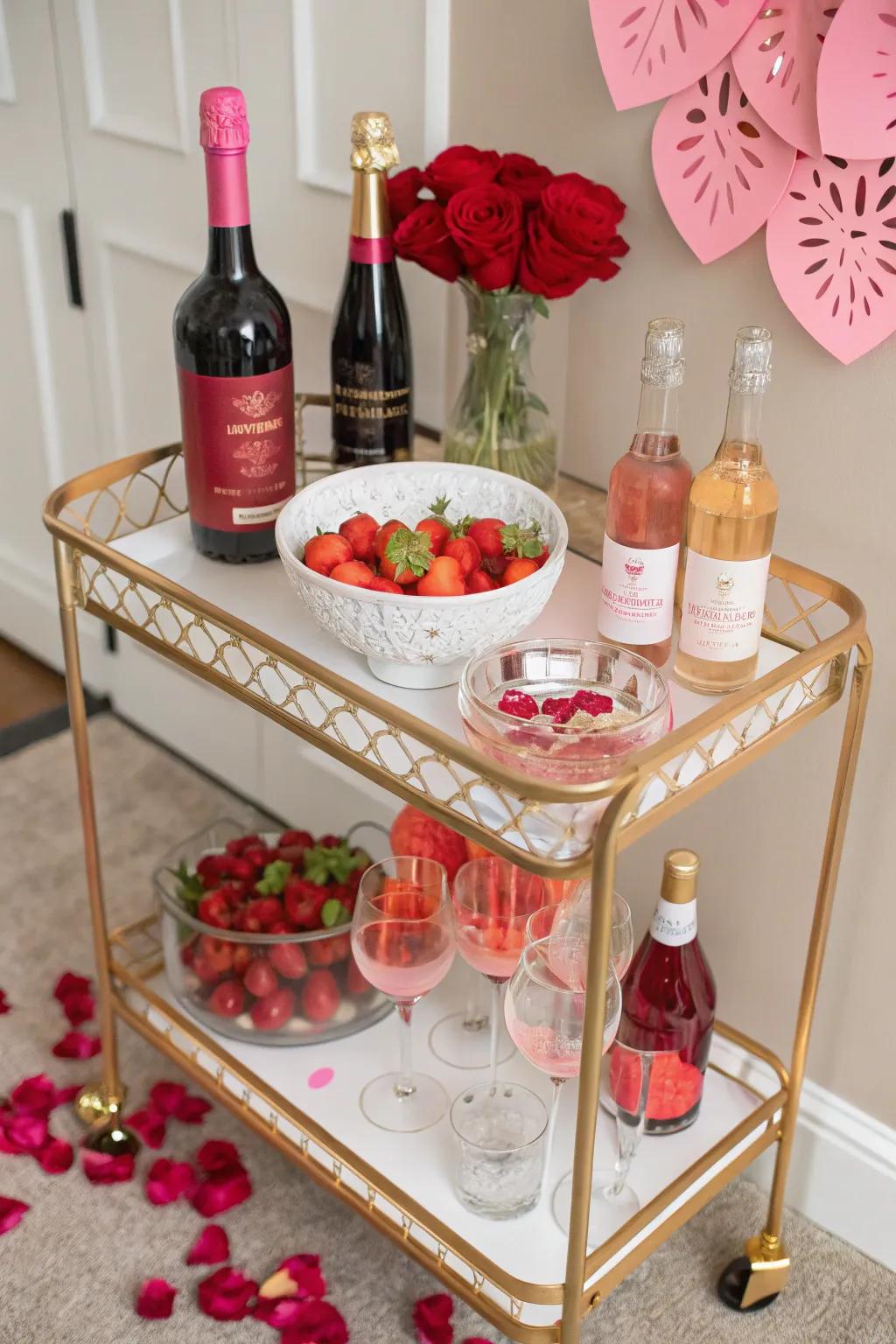 Valentine's-themed drink serving cart