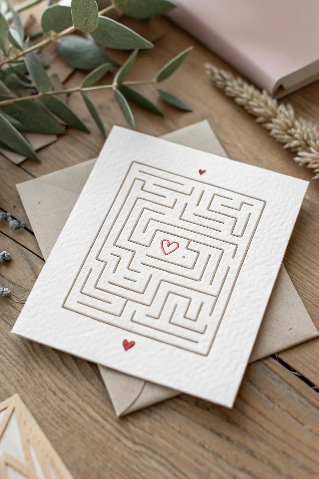 Navigate your path to affection this Valentine's Day with a handcrafted labyrinth stationery piece that embodies simplicity and heart.