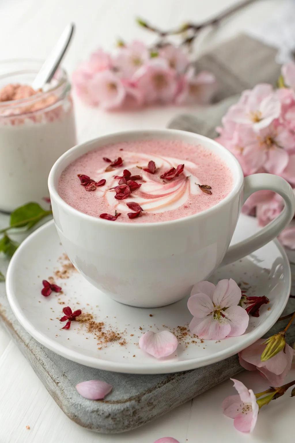 Pink Bloom Latte: Delightfully bloom themed and captivating