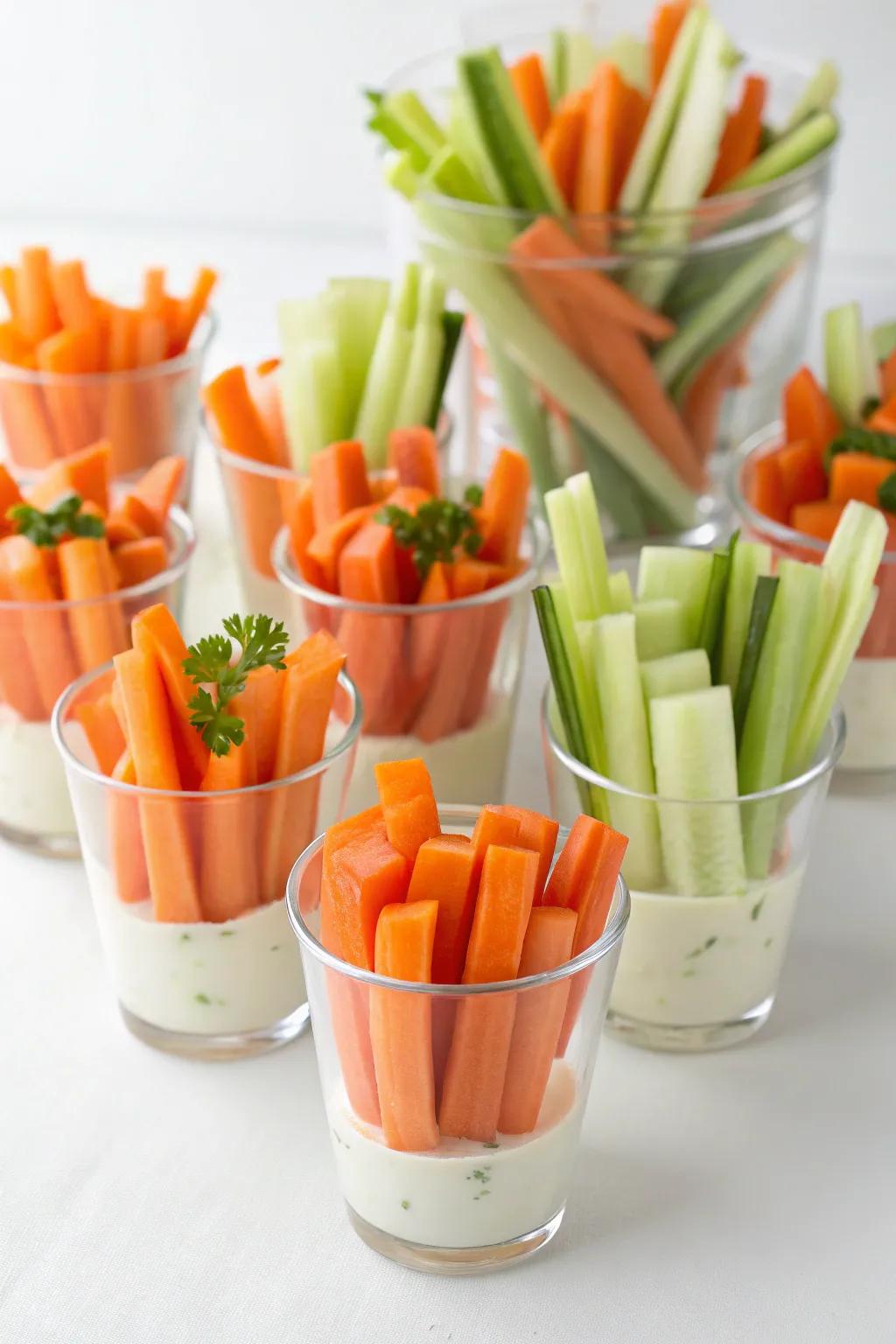 Veggie cups for practical portions during gatherings.