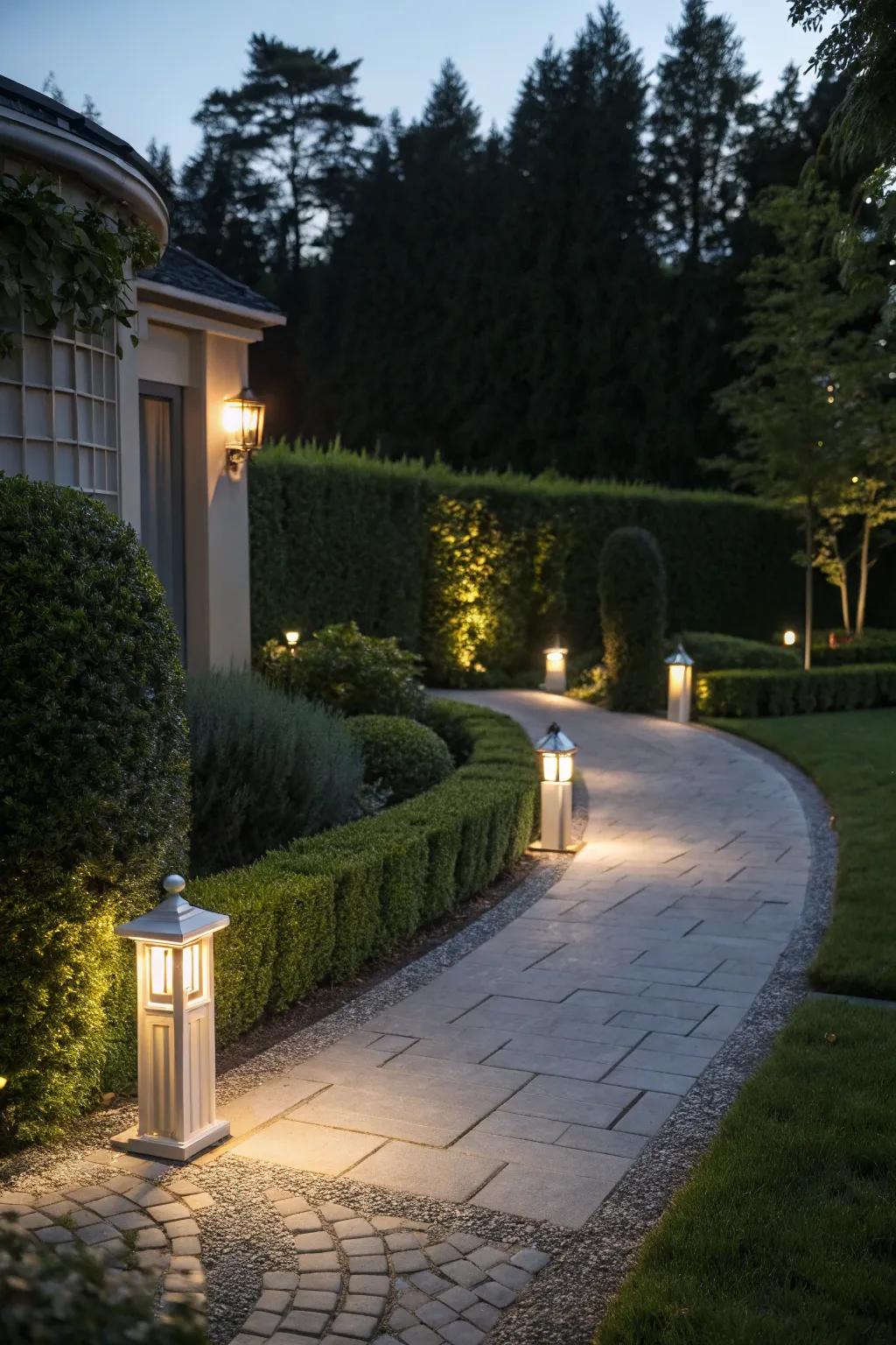 Illumination enhances safety and introduces atmosphere to the driveway.