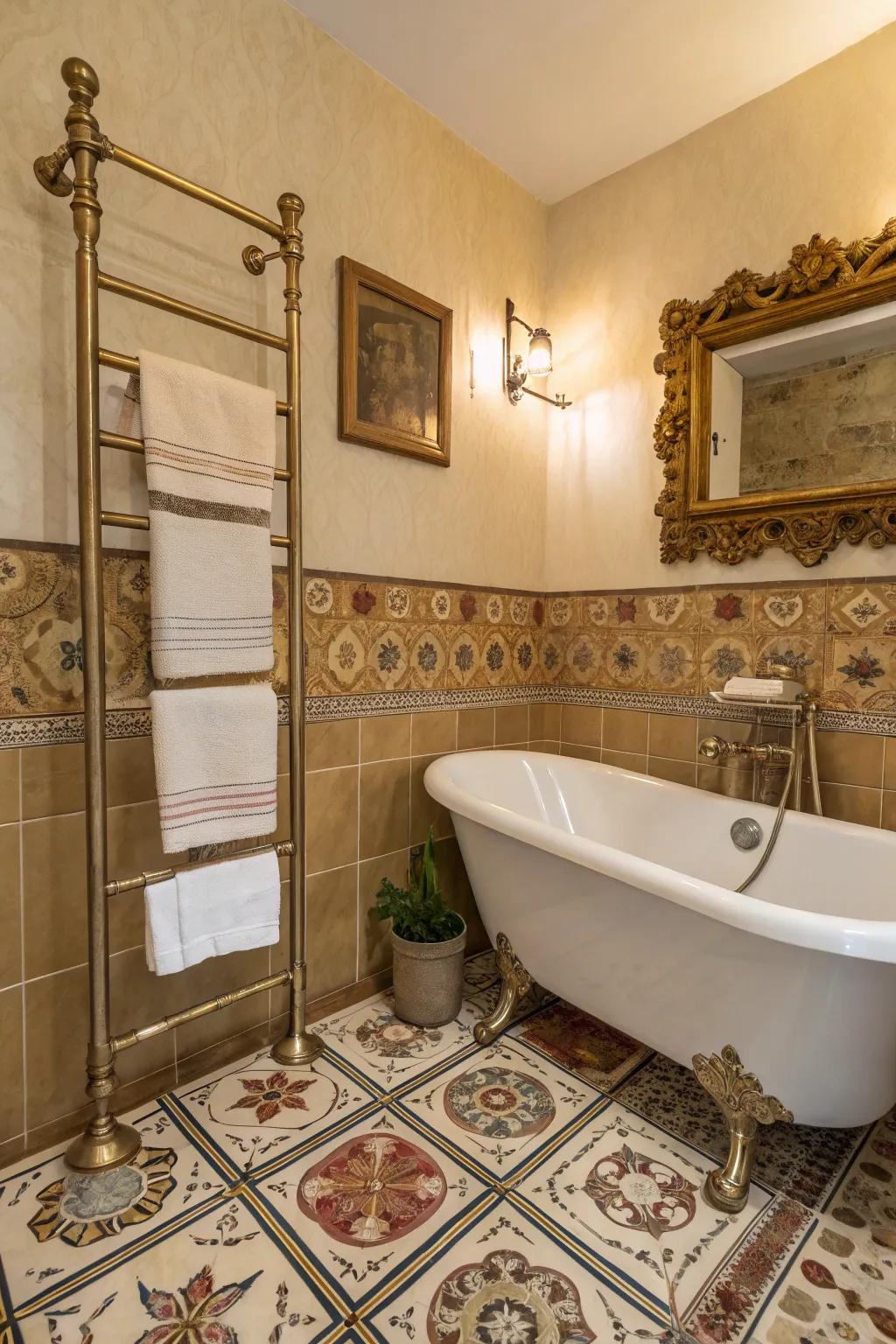 Metallic towel ladders fuse function with style.