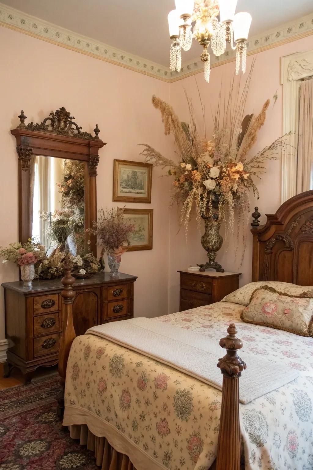 Dried flowers bring a timeless hint of nature to the decor.