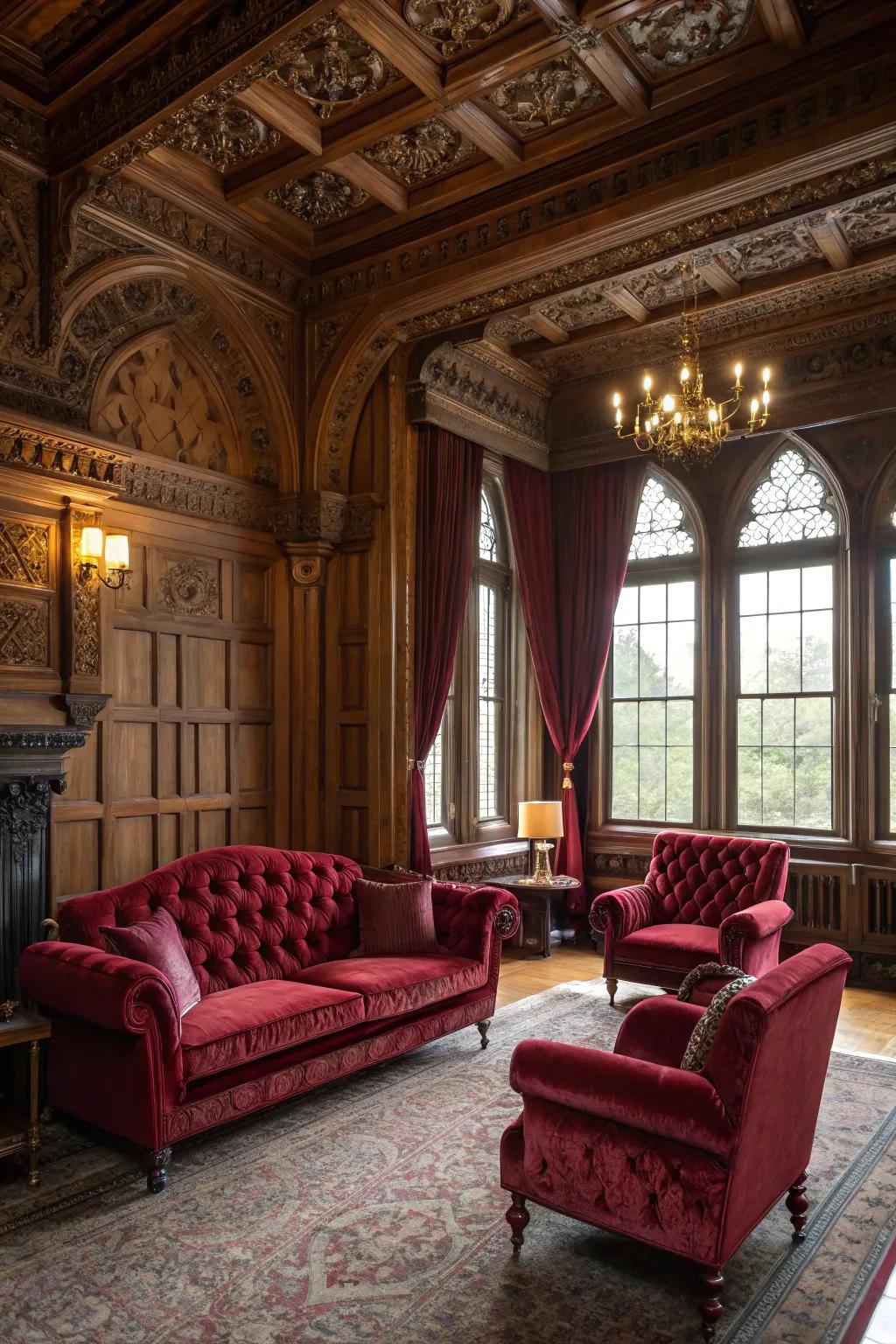 Velvet upholstery adds spectacle and comfort.
