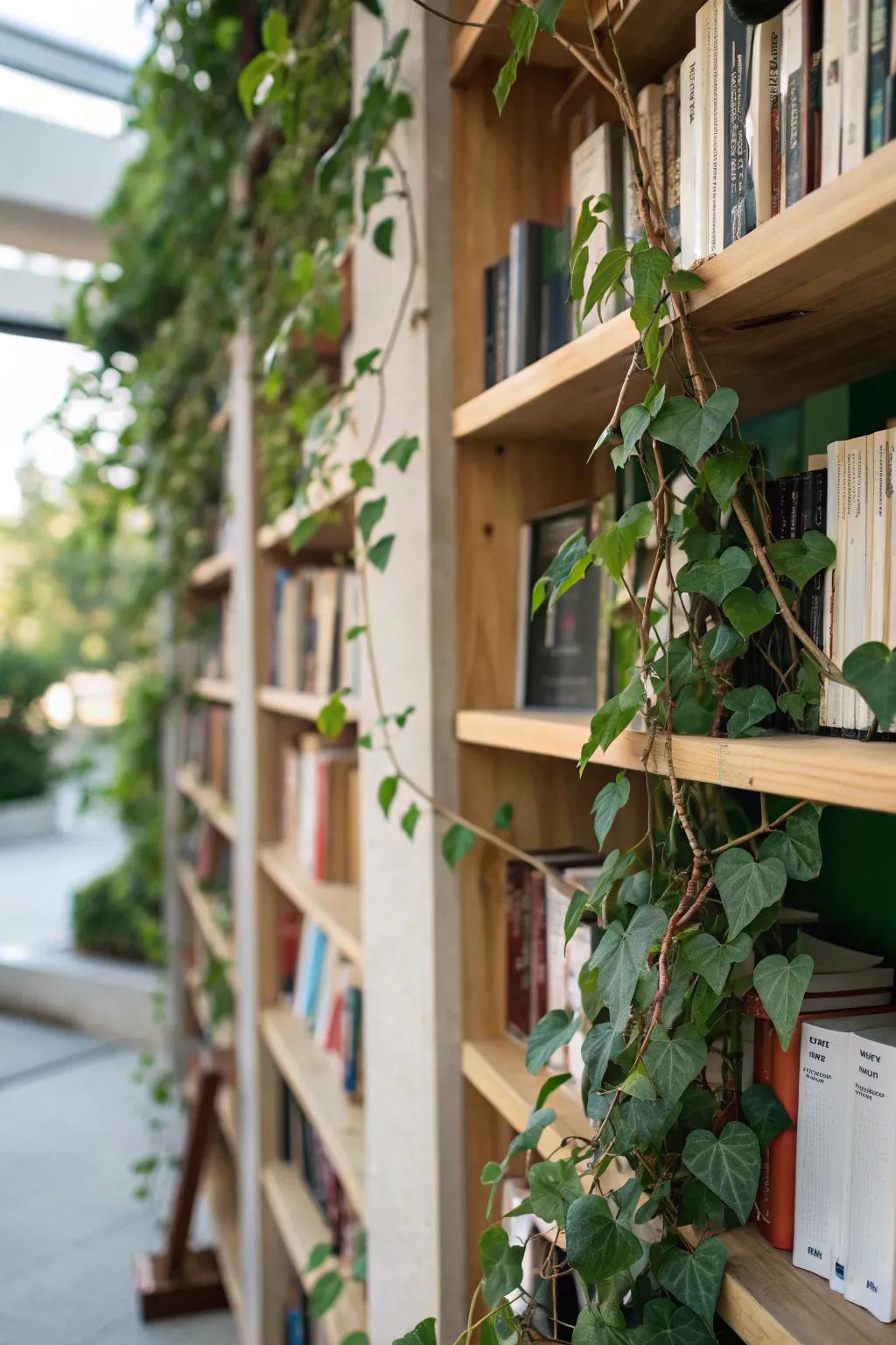 Change your shelving unit into a vibrant feature using vines.