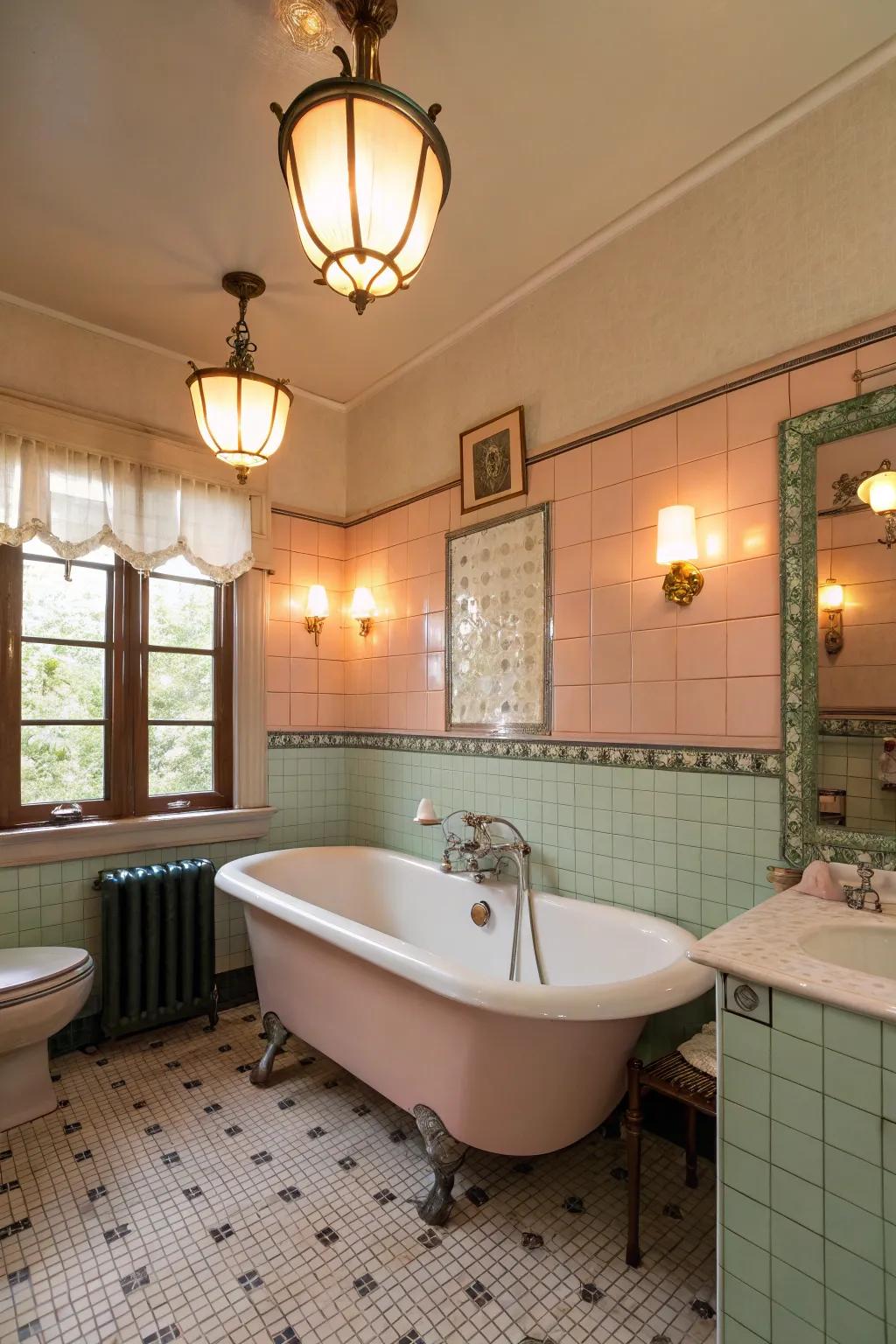 Vintage light fixtures provide mellow, ambient lighting to get a cozy feel.