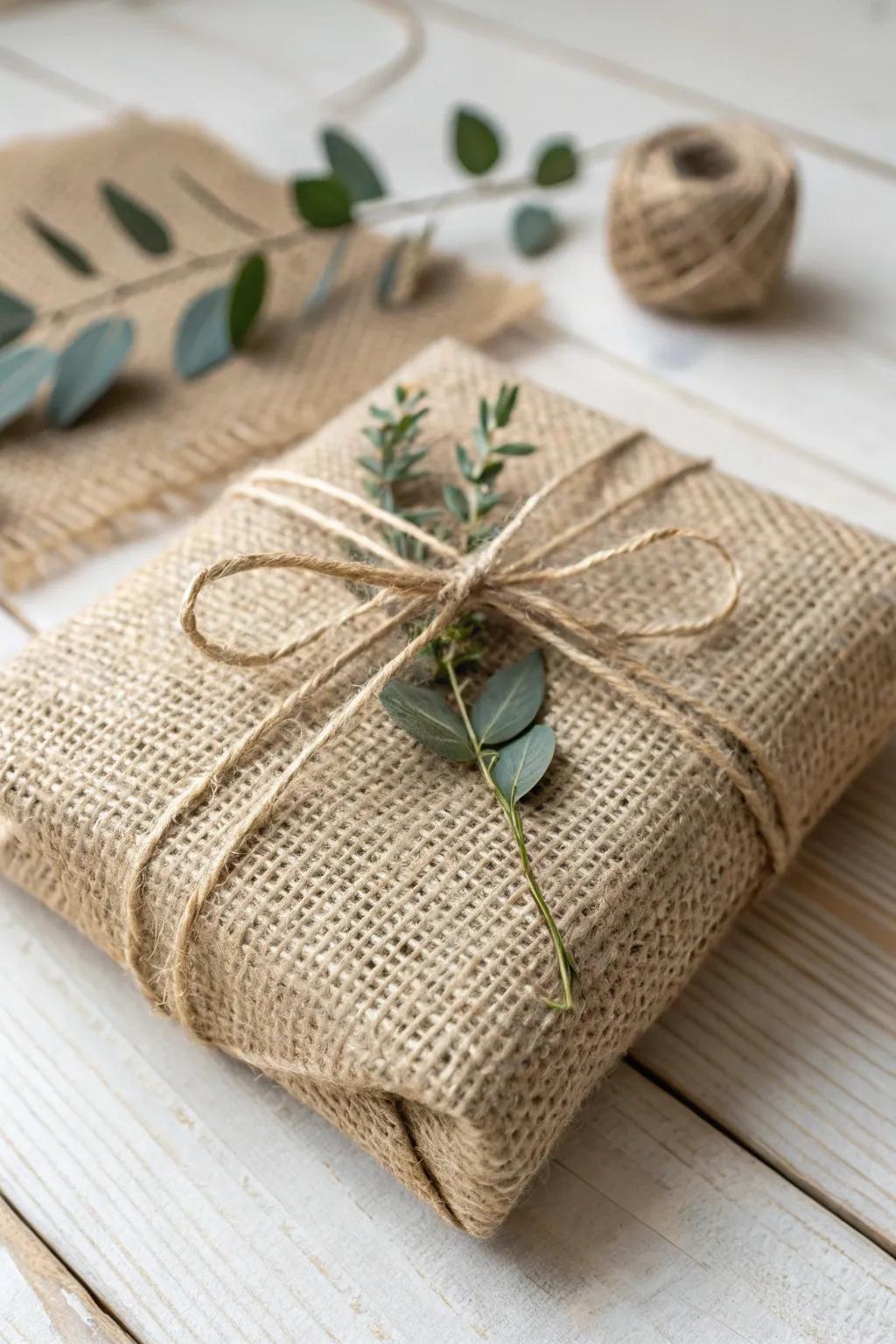 Rustic beauty meets minimalist charm with rough cloth gift wrapping. Perfect for adding a hint of warmth to your presents.