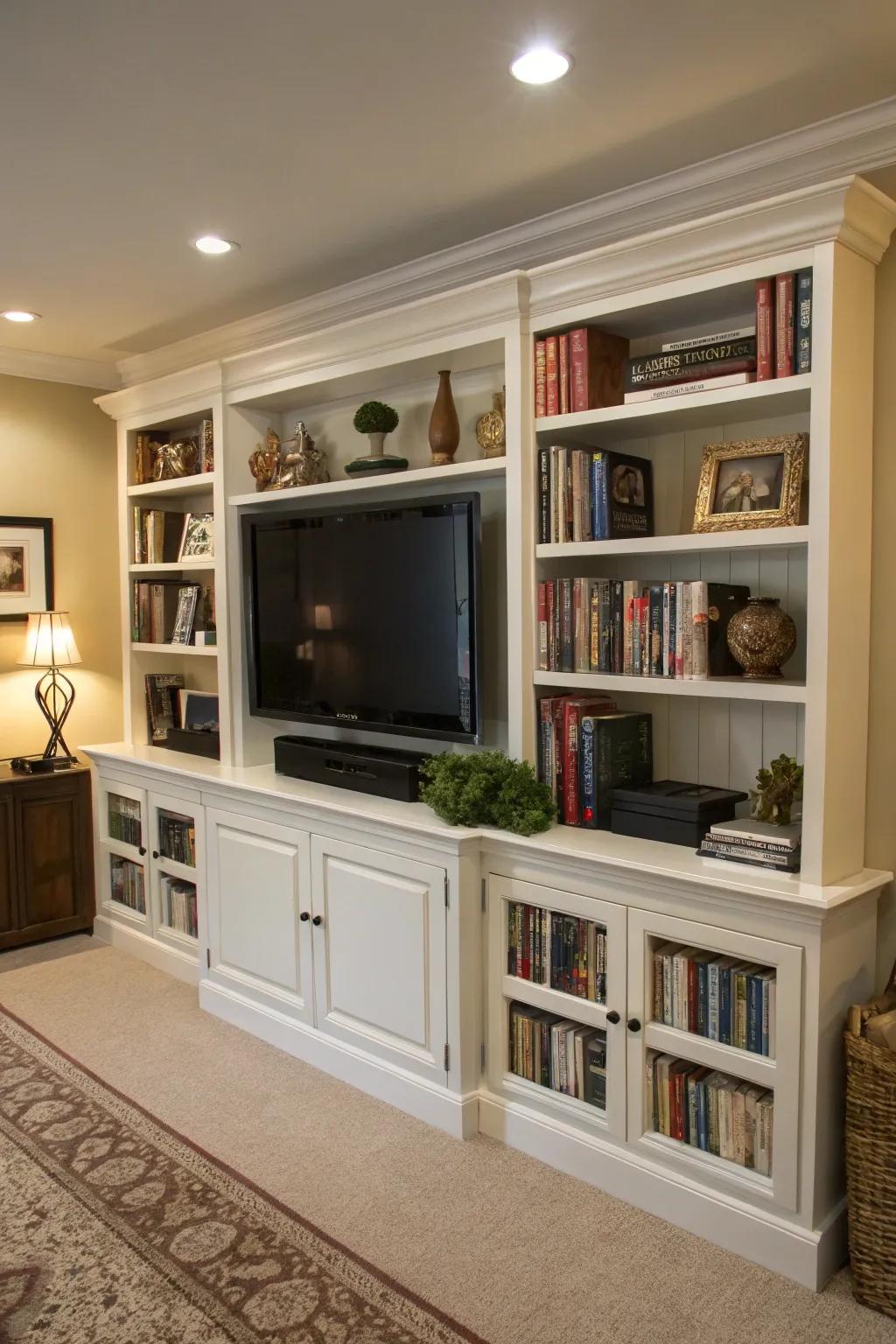 Framing your TV with shelves makes it a stylish focal point.