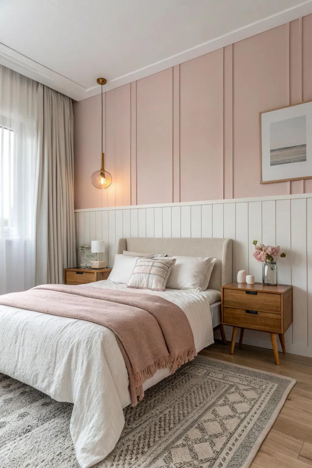 Dual-tone walls add sophistication to a bedroom.