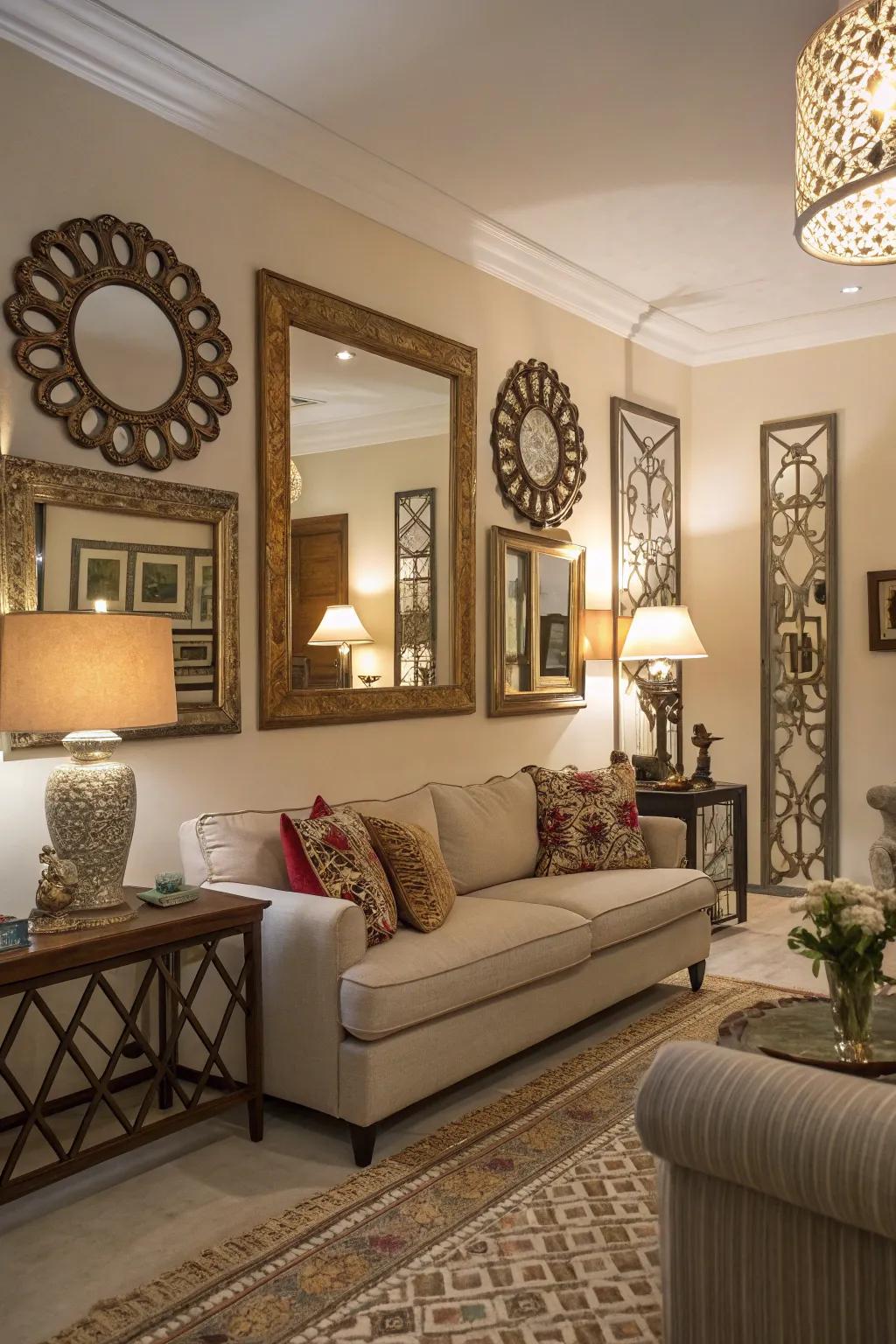 Reflective art creates an illusion of space and brightness.