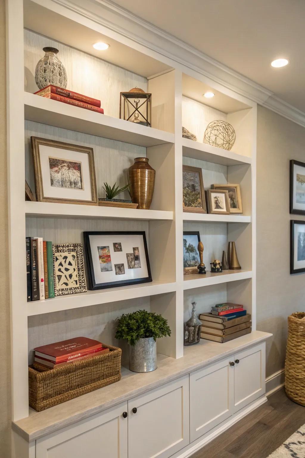 Showcase collections with recessed shelves.