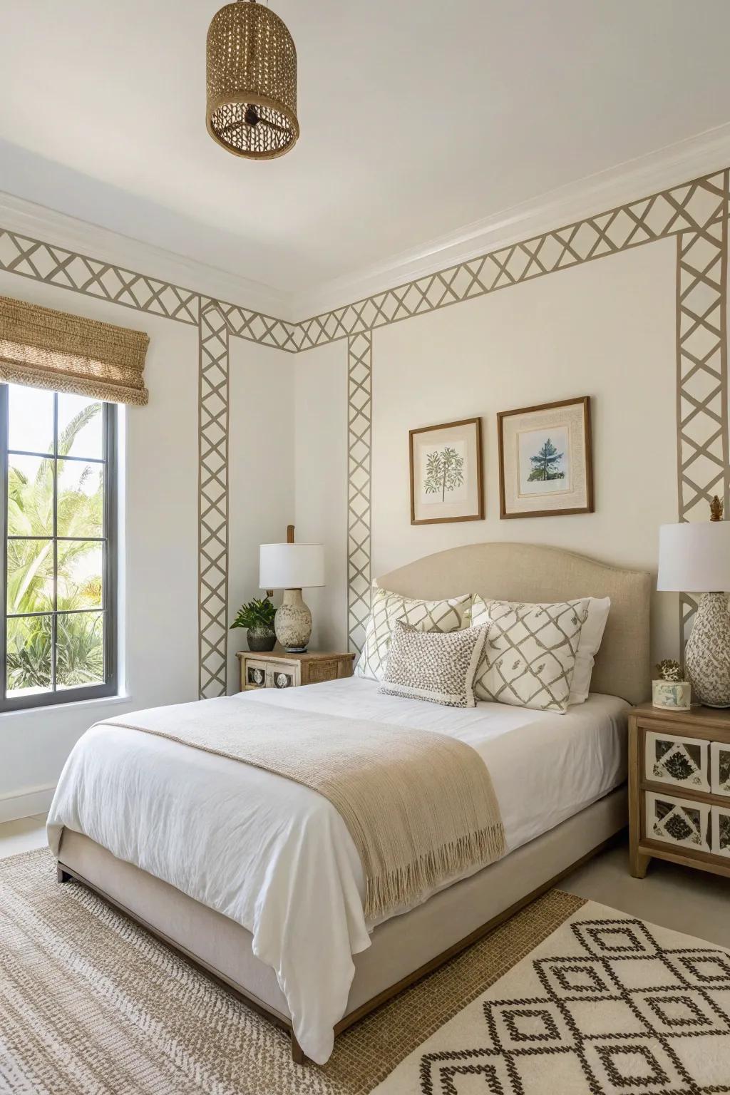 Geometric trim designs make this guest sleep space stand out.