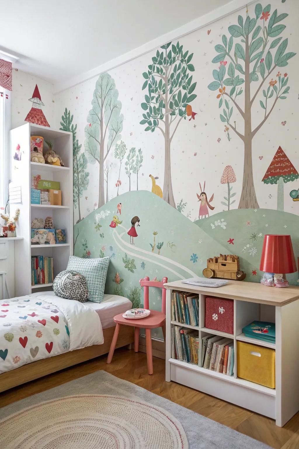 Fanciful wallpaper transforms a child's space into a supernatural wonderland.
