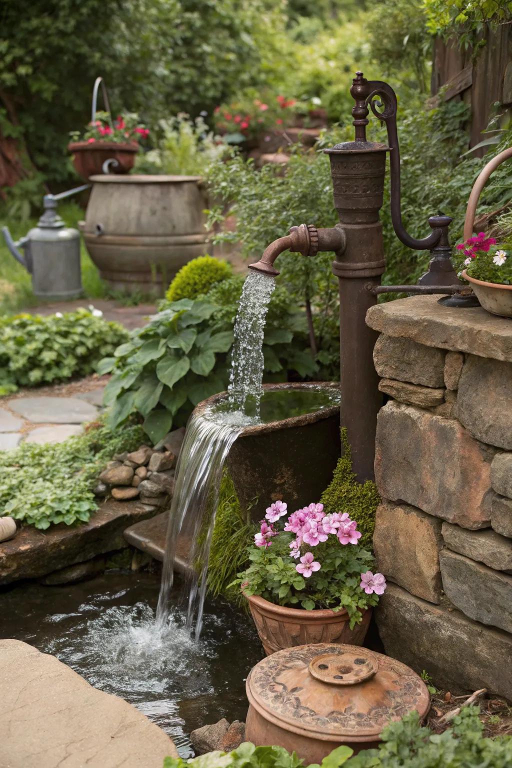 A classic spout water feature incorporates historical charm to your outdoor space.