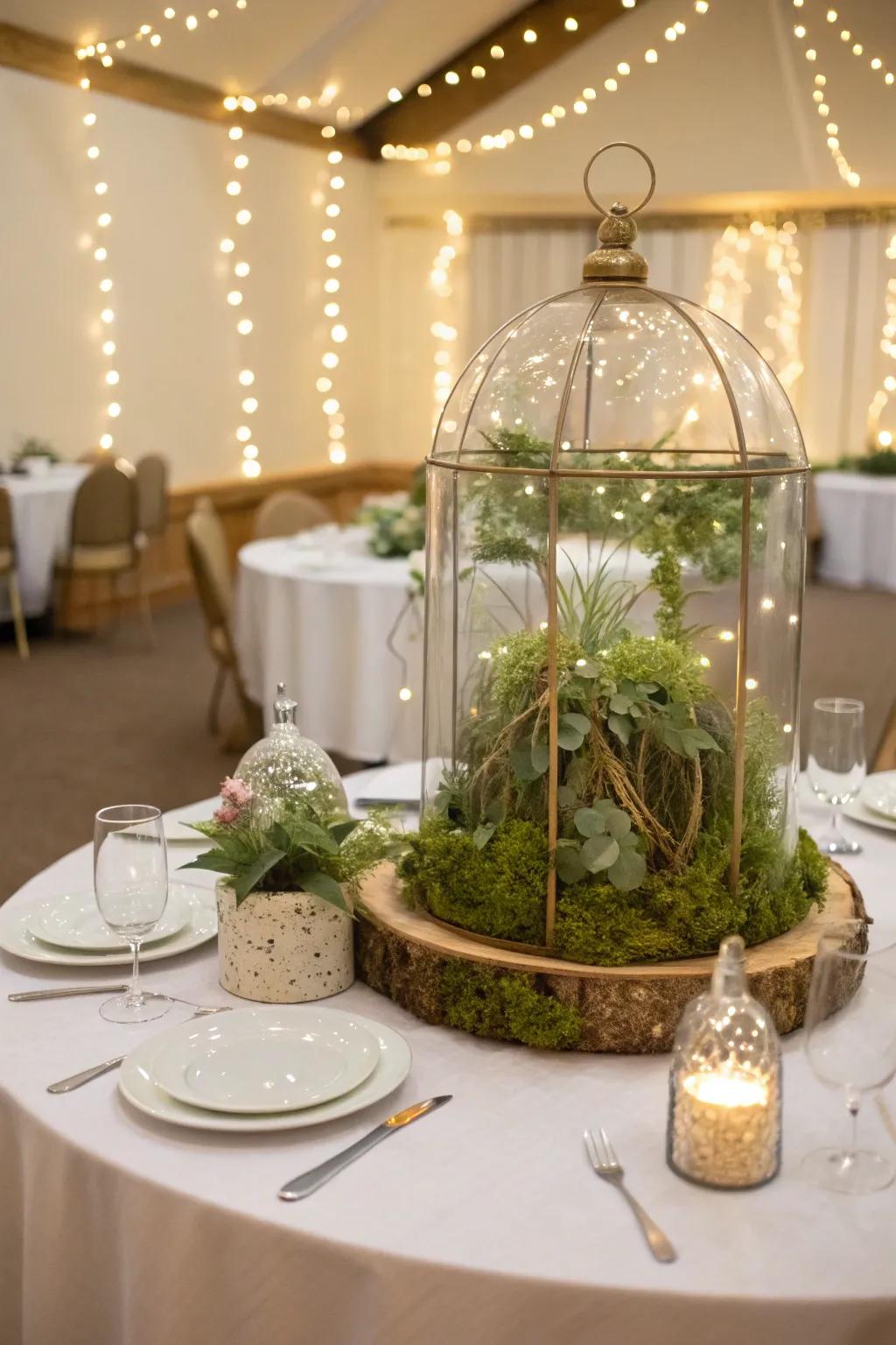 Elegant glass terrariums introduce a hint of refinement and sparkle.
