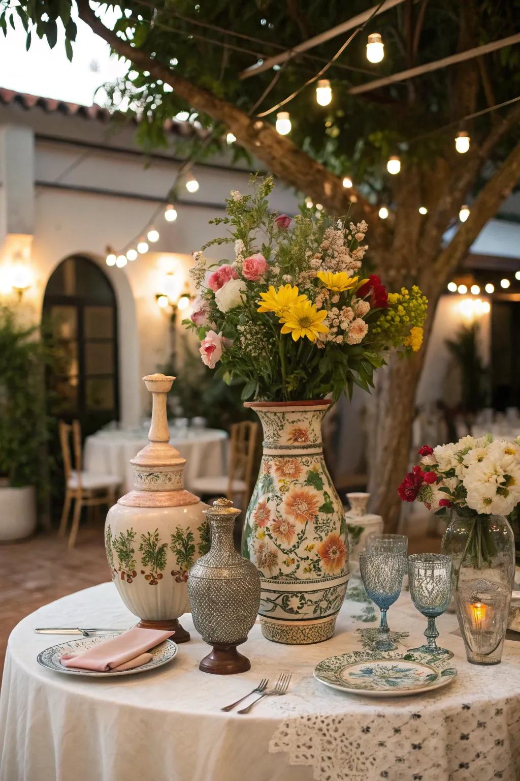 An eclectic fusion of vases infuses charm and character.