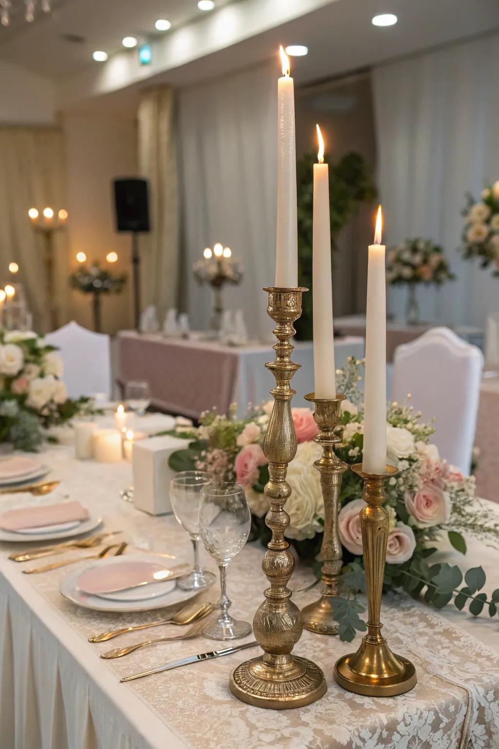 Tapered candles introduce dimension and elegance to the table.