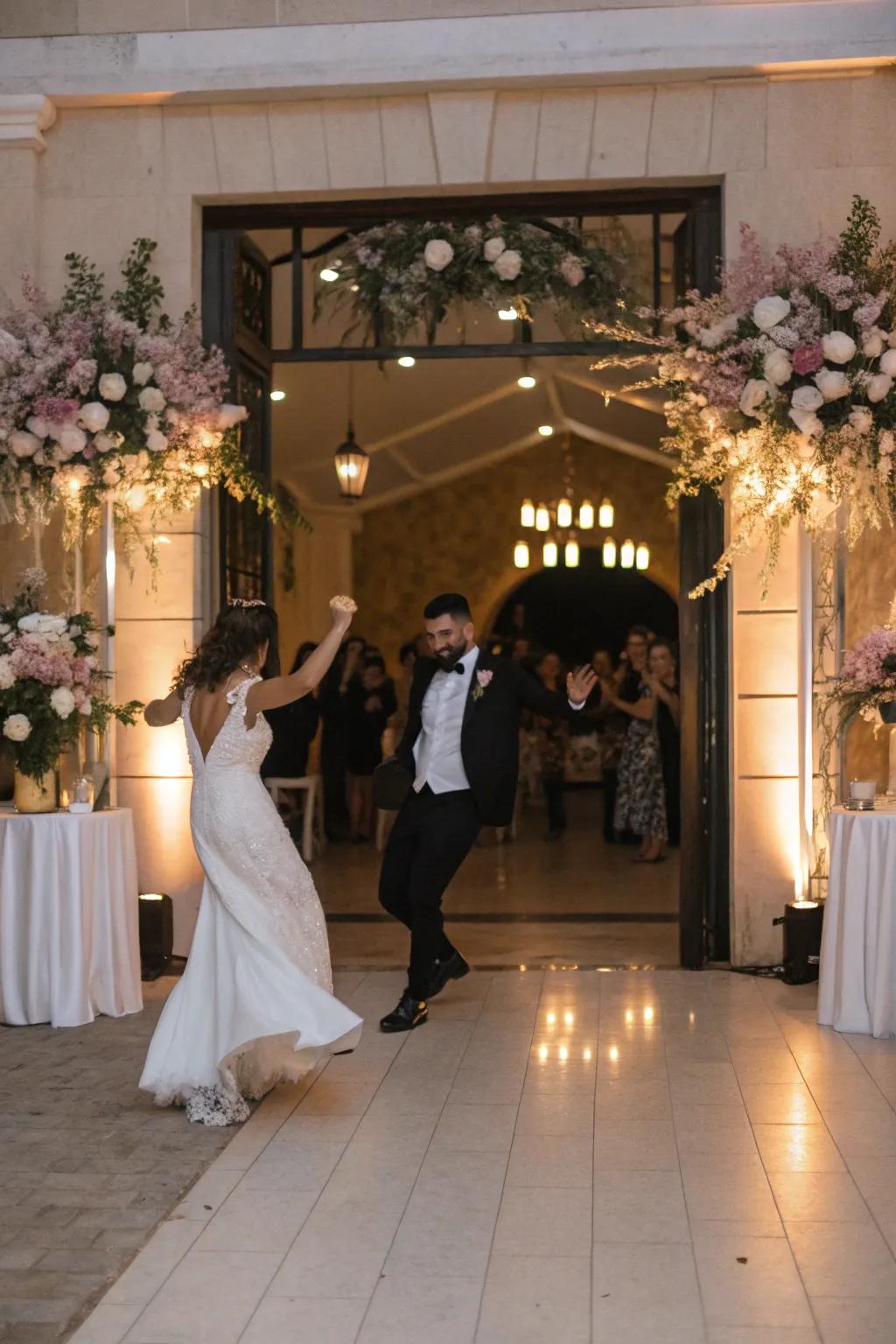 A choreographed dance performance crafts an unforgettable entrance.