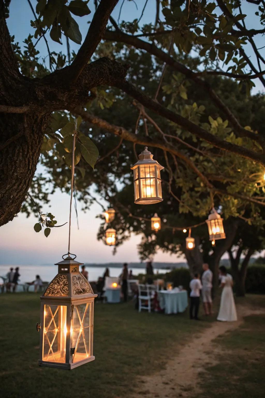 Vintage lamps cast a warm, inviting glow.