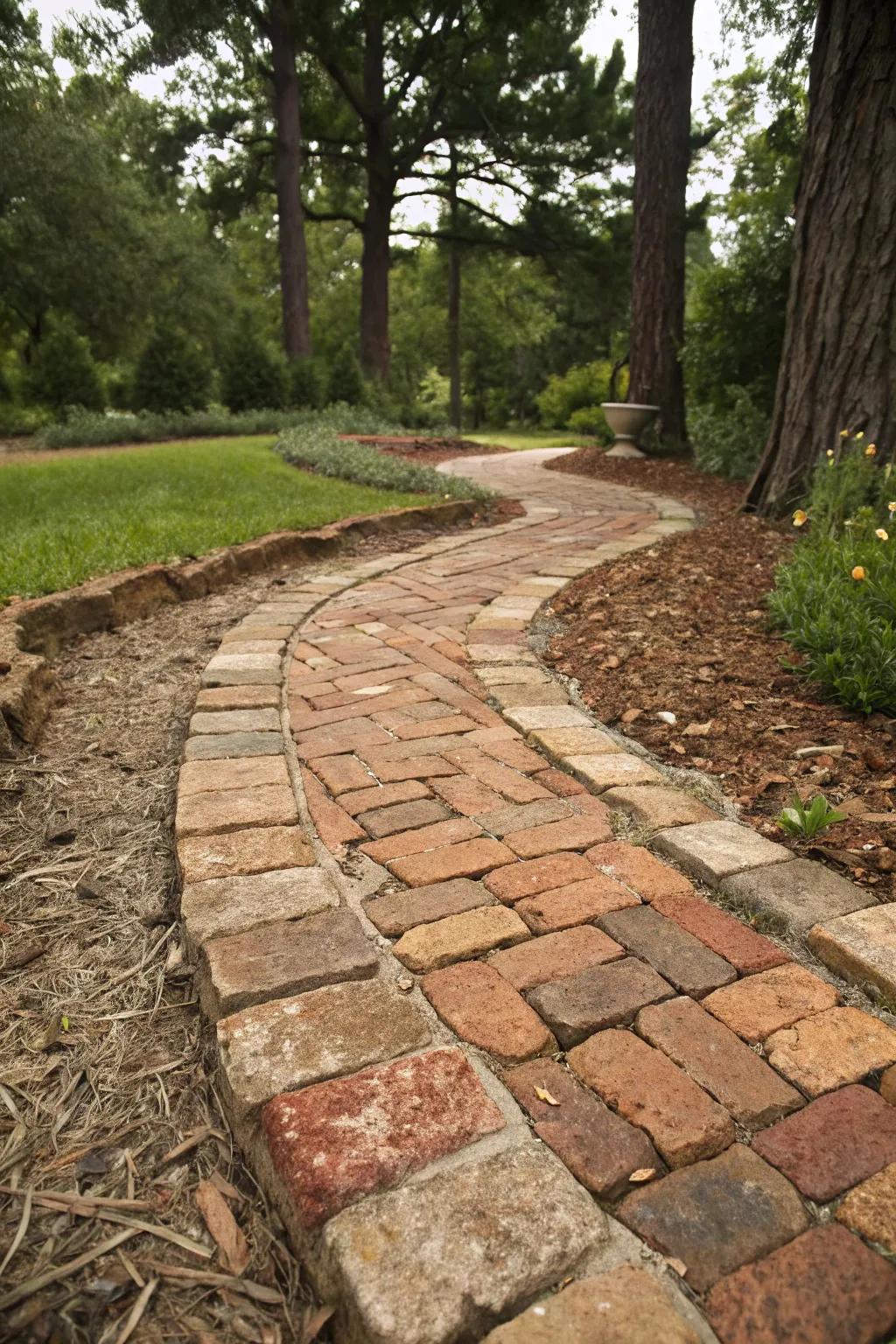 Crushed brick adding warmth and color to paver paths.