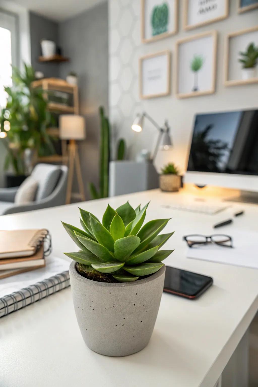 A miniature potted plant for a hint of nature and vitality.