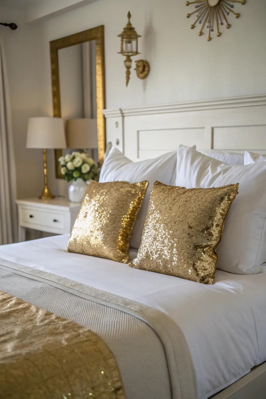 If you want to freshen your room's style quickly, use gold accented cushions.