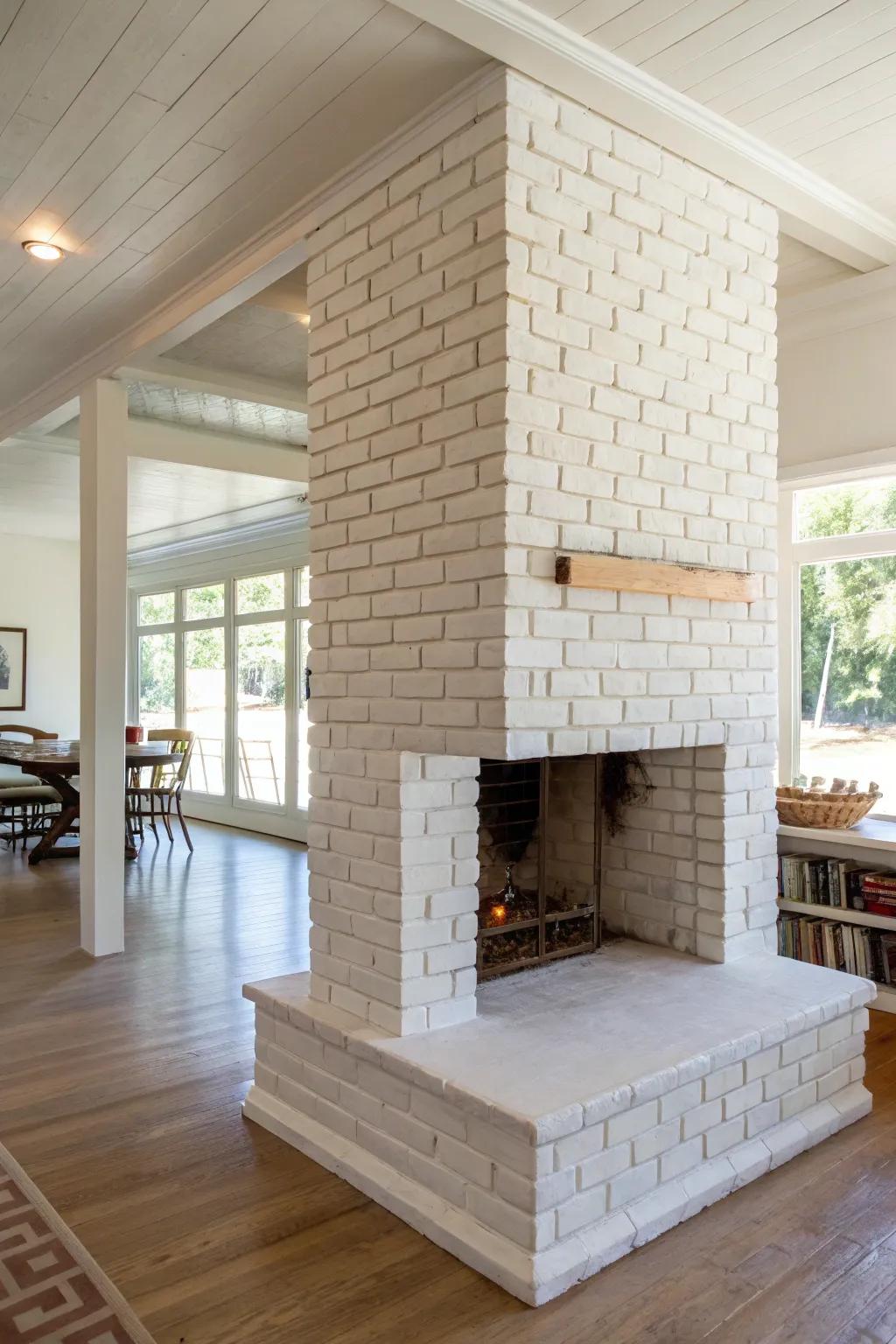 A central fireplace separates and enhances open-plan living.