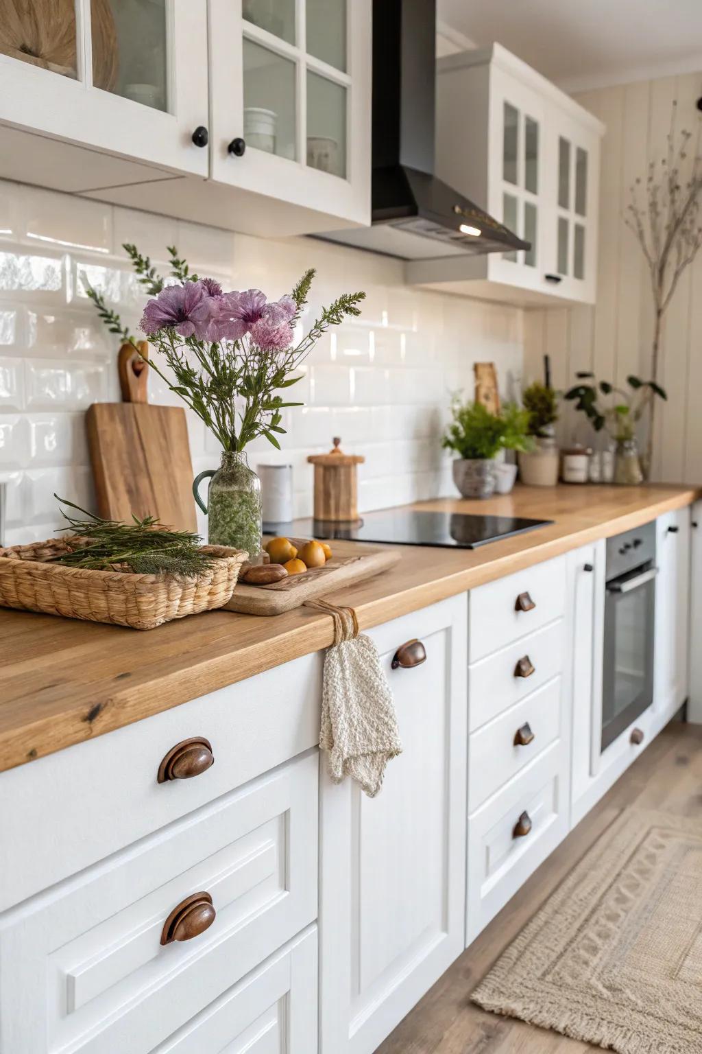 Rustic wooden orbs adding warmth and charm.