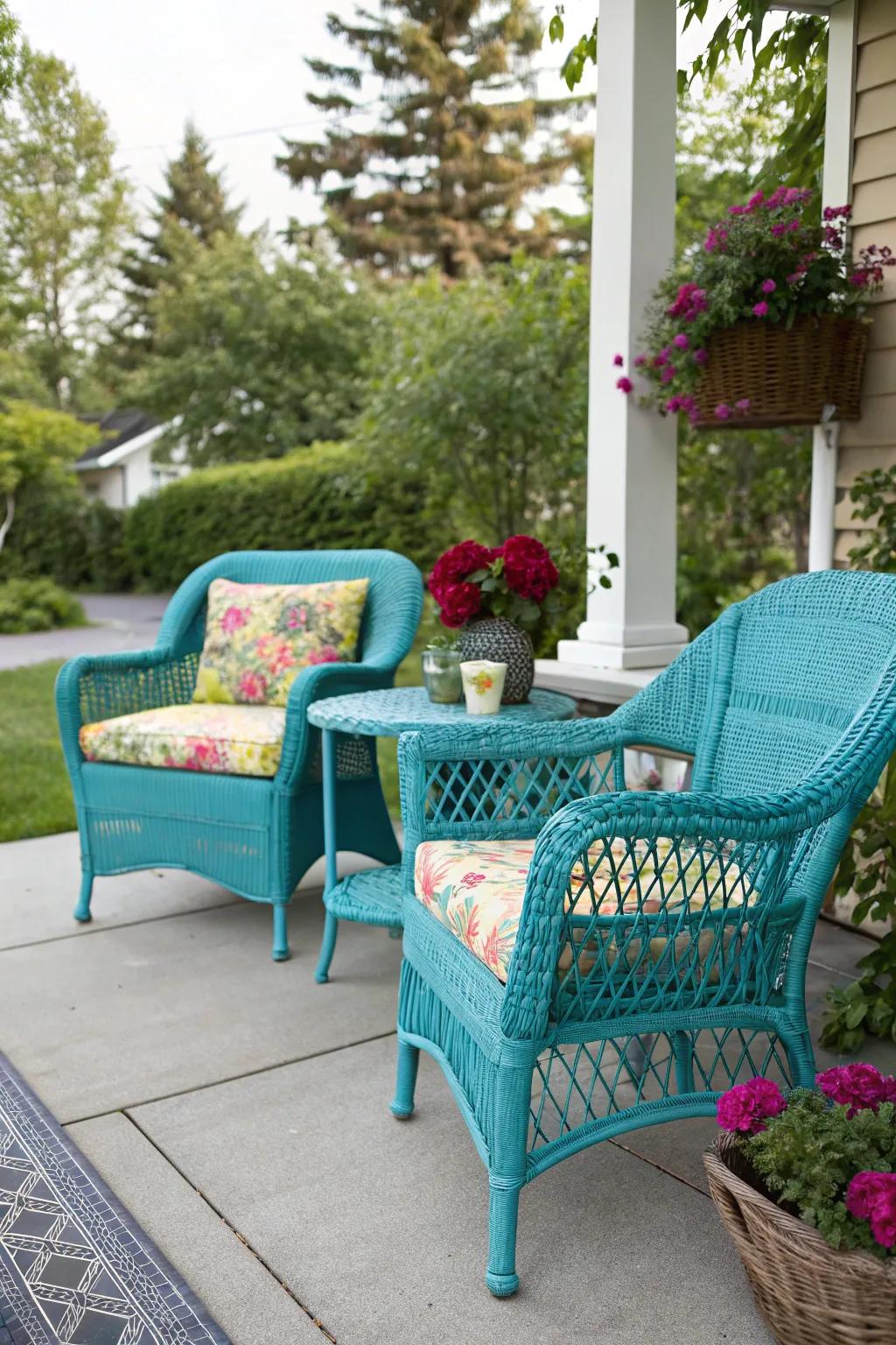 Revamping rattan furniture with a splash of paint.