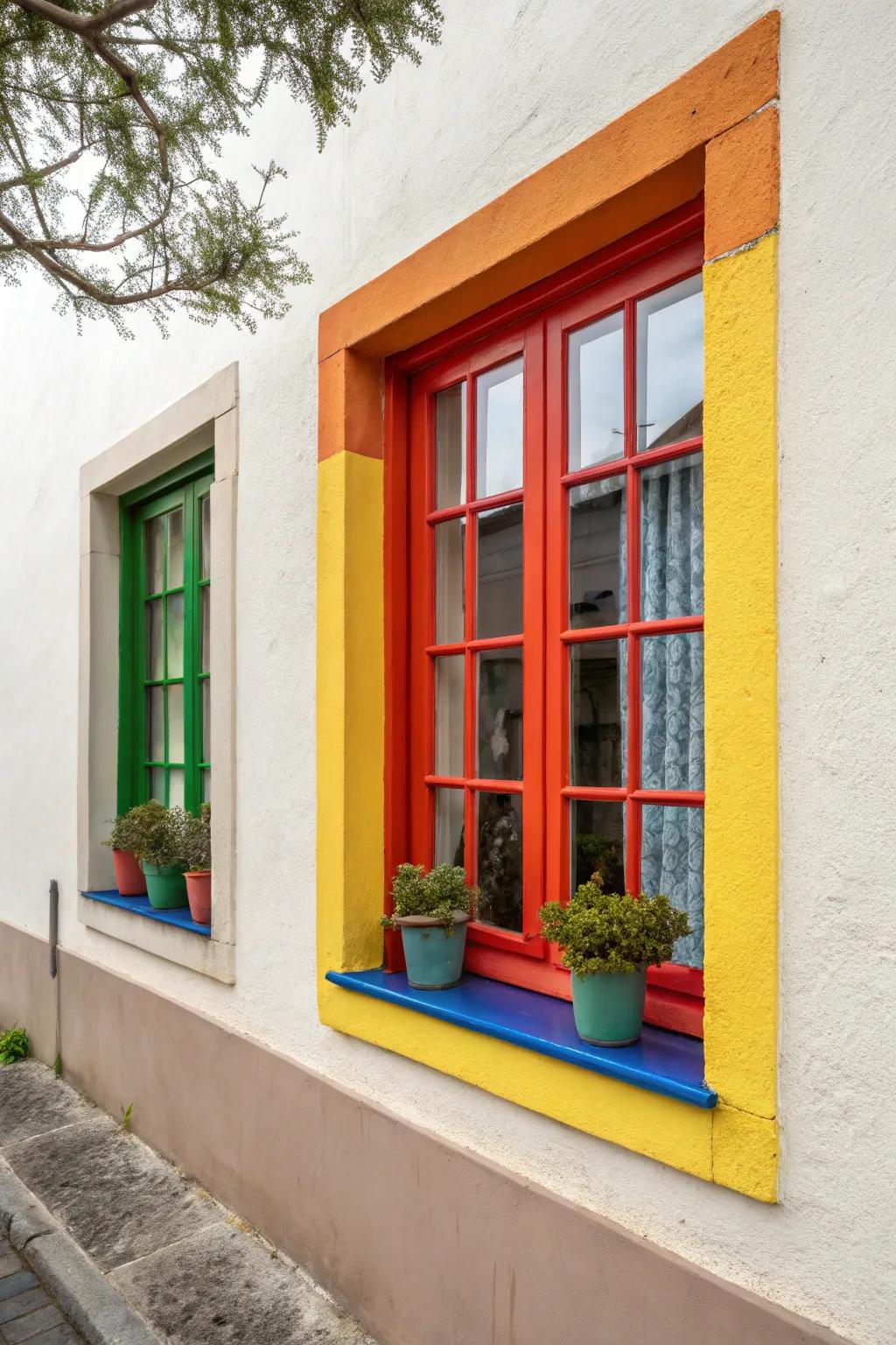 Painted window edges introduce a splash of color and individuality.