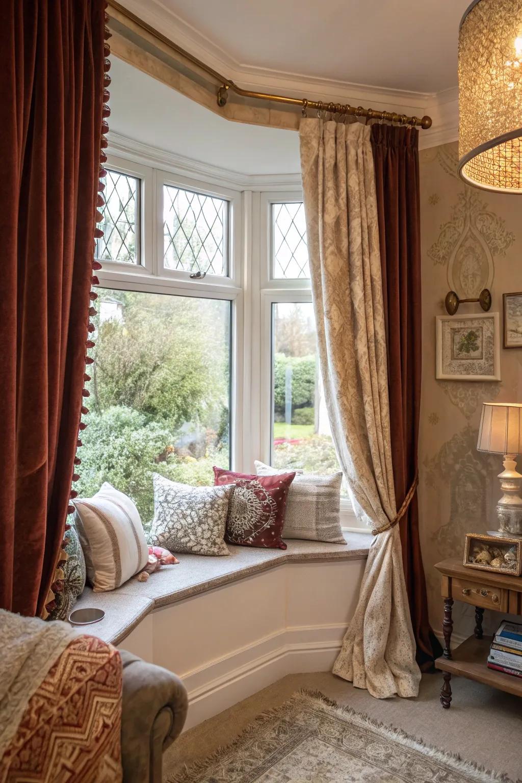 Mixing up textures adds fullness to window treatments.