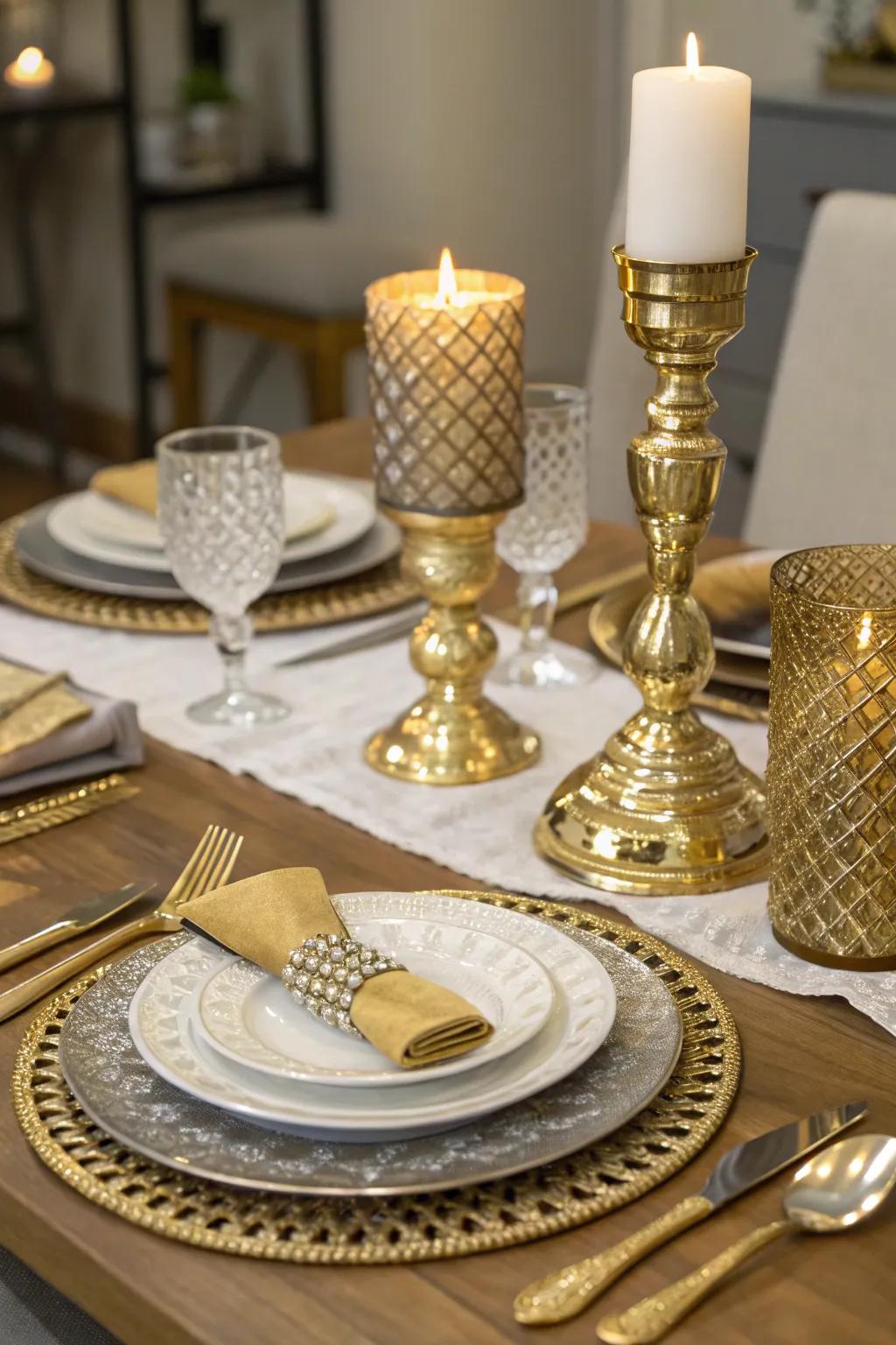 Metallic accents introduce a hint of opulence to any arrangement.