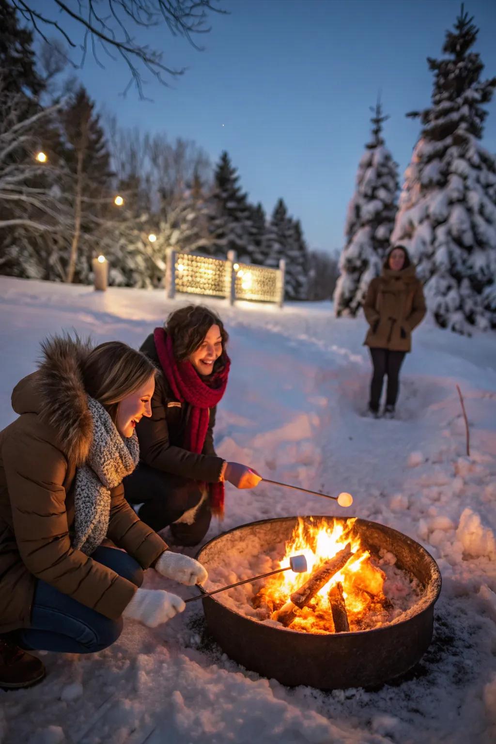 A fire pit for roasting creates the perfect winter picnic.