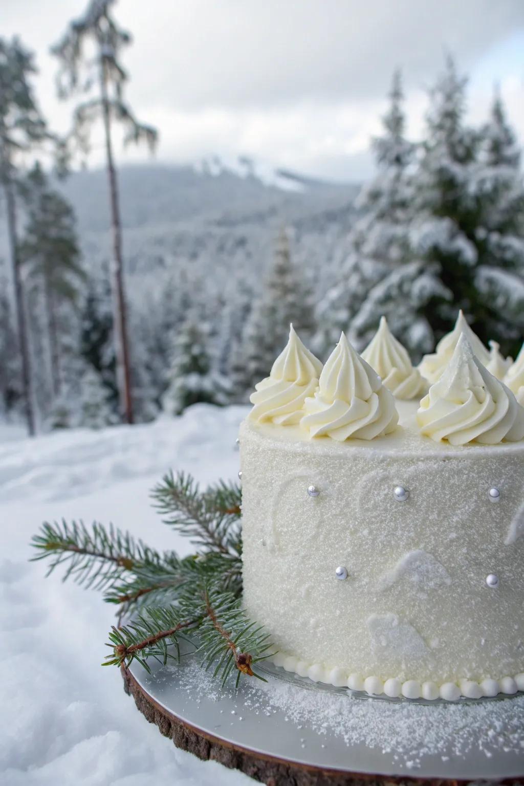 Majestic snowy crests glimmer on this elegant cake.