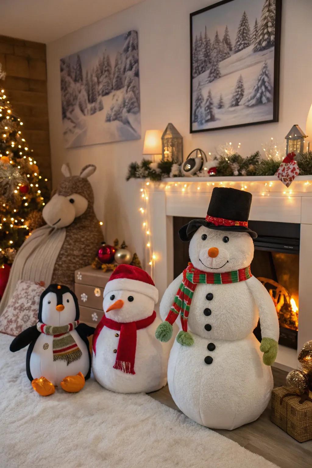Plush characters contribute a whimsical element.