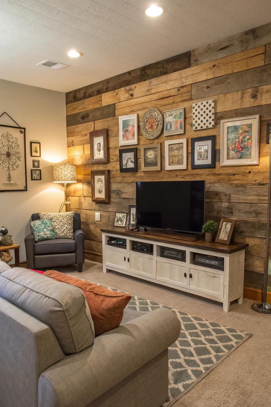A wood wall adds character and depth.