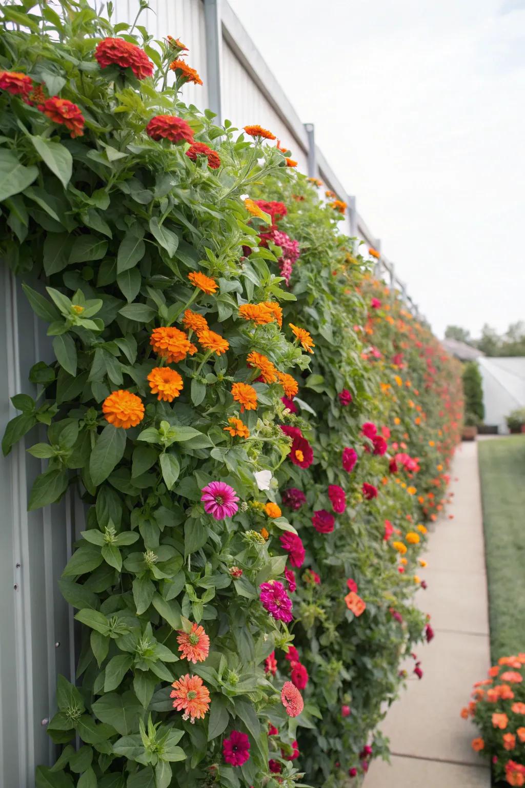 A stunning upright garden with colorful trailing 'Blooms of Joy'.