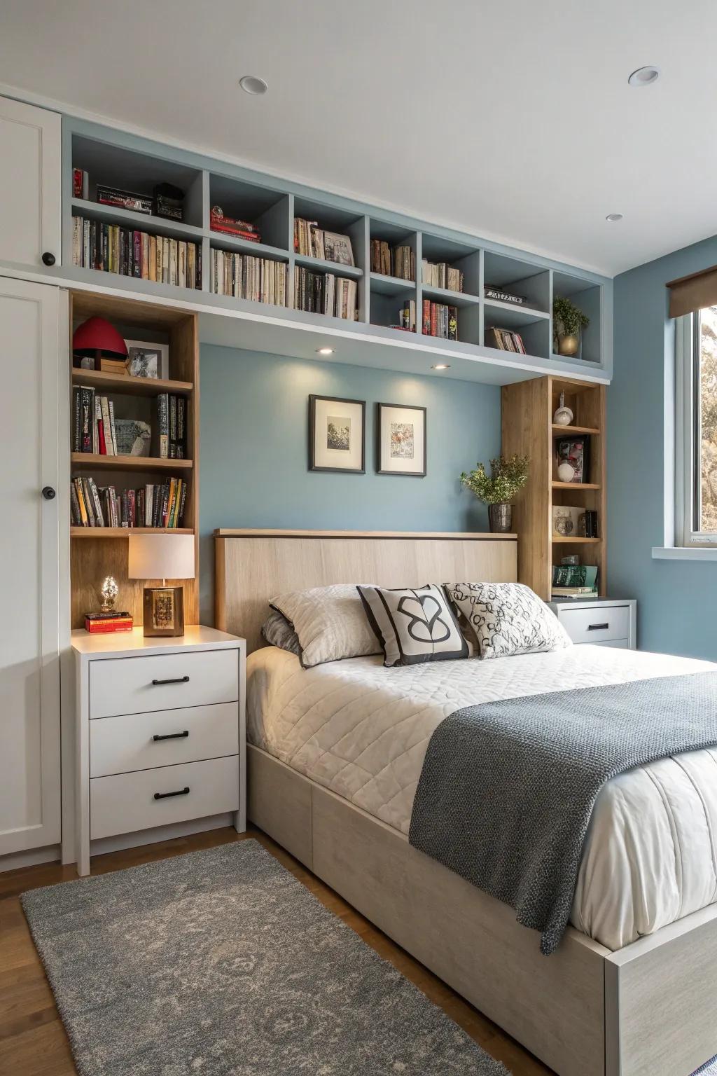 Headboards with space keep things neat.