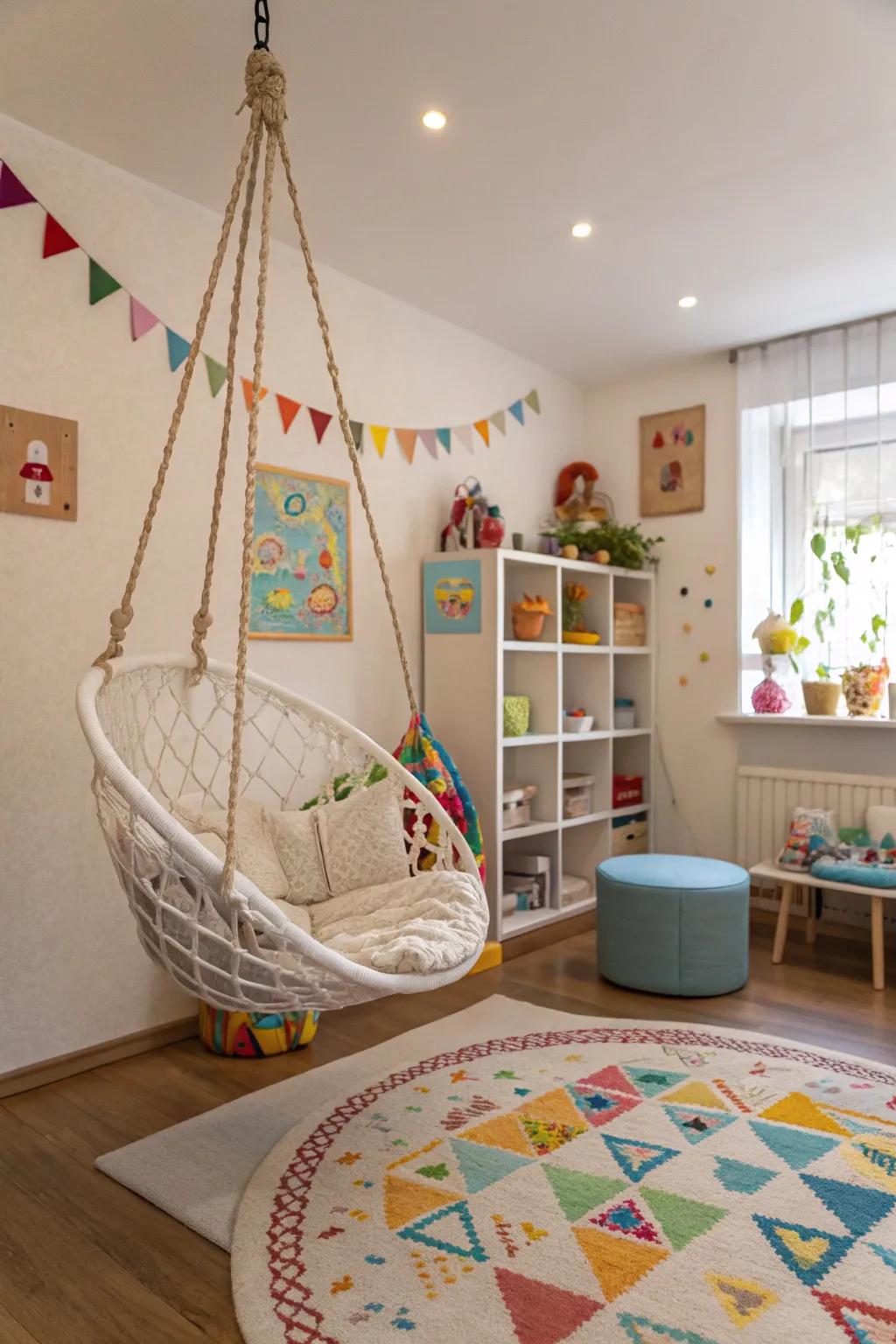 A playful swing chair that adds fun and style to the room.