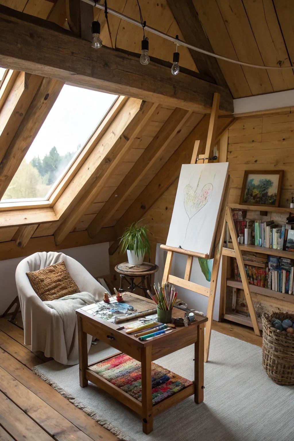 Transform your attic into an inspiring studio area for creative pursuits.