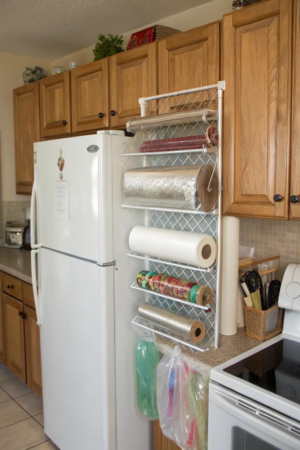 Hanging racks keep all your kitchen wraps neatly organized and within easy reach.