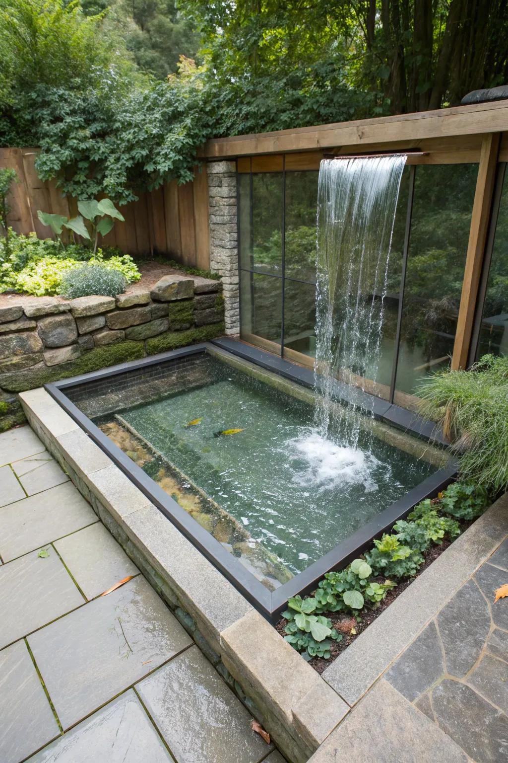 Clear panels offer a captivating look into this pond’s underwater world.