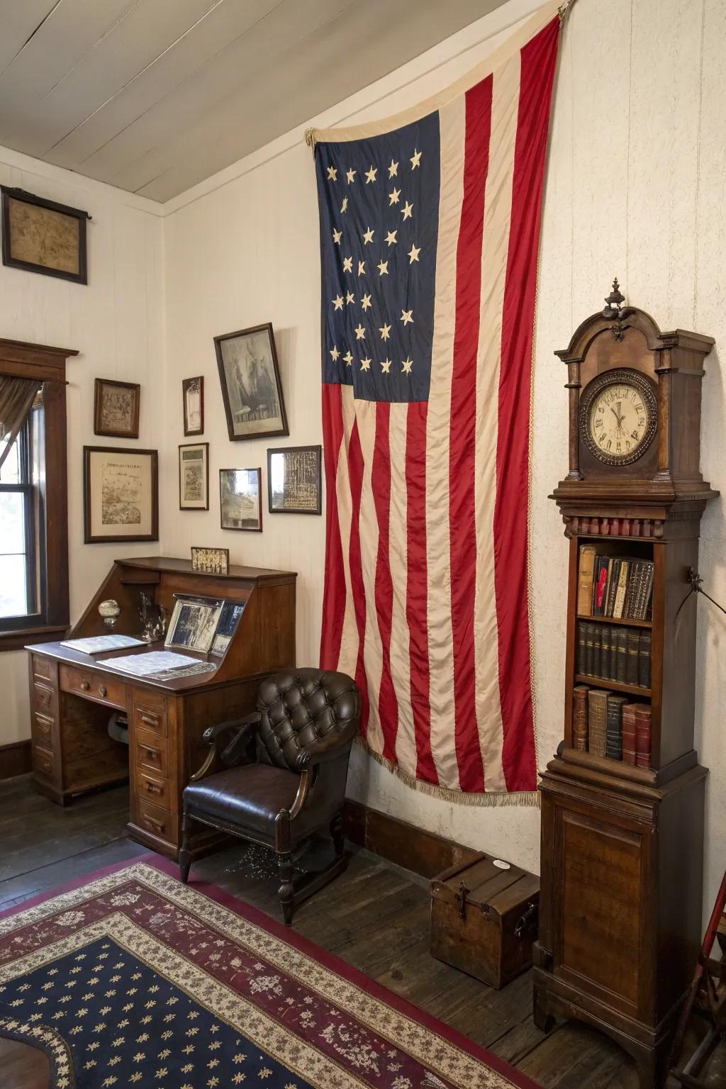 Retro flag styling introduces nostalgia and charm.